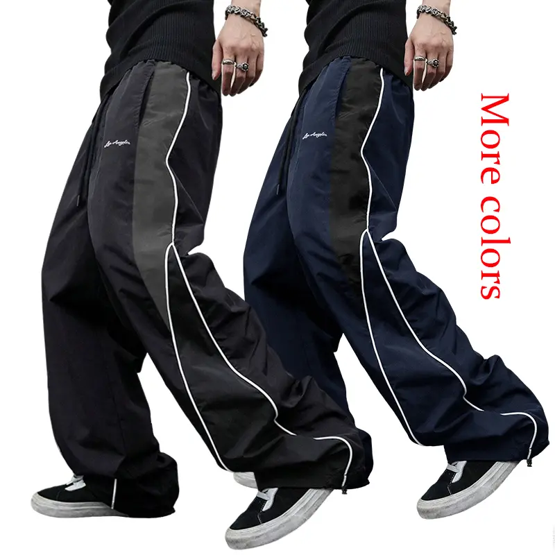 Men's Baggy Track Pants - Y2K Streetwear Loose Windbreaker Pants , Elastic Waist Drawstring Casual Joggers for Men