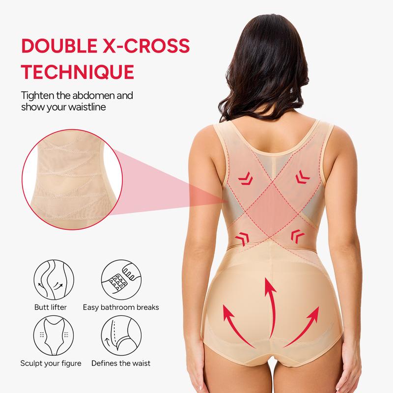 Nebility Women's 2-Piece Shapewear Set,Breathable Mesh Top & High Waist Shorts, Minimalist Comfort, Basic Black, Set of 2,Tummy Control Bbl Womenswear body shapewear Compression Black、Beige