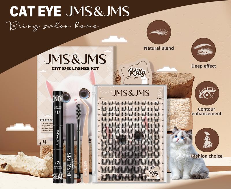 Cat Eye Lash Kit l JMS&JMS Kitty,Princess Cat Eye Lashes Clear Invisible Band C Curl,(8-18 MIX) for DIY Eyelash Cluster Extension Waterproof Anime Eyelash Manga Lash Valentine Gift Makeup Cosmetic Cat Eye Lash Kit l JMS&JMS Kitty,Princess Cat Eye Lashes Clear Invisible Band C Curl,(8-18 MIX) for DIY Eyelash Cluster Extension Waterproof Anime Eyelash Manga Lash Valentine Gift Makeup Cosmetic