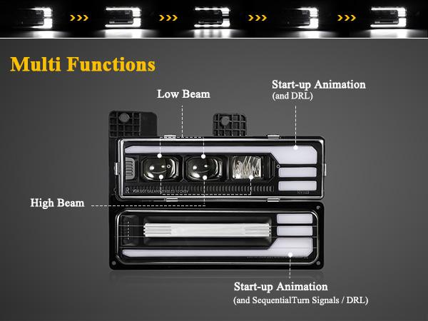 Partsam LED Headlights Assembly DOT Approved for Silverado C/K 1500/2500/3500 88-98, 6500K with Sequential Turn Signal, Start Animation DRL, Hi/Low Beam