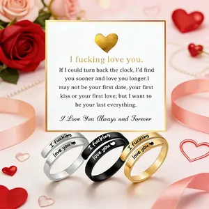 I Fcking Love You Ring For Women, Open Adjustable Stainless Steel Engraved Heart Spiral Wrap Twist Vintage Promise Rings Inspirational Jewelry Tarnish-Free Hypoallergenic One Size Fits All