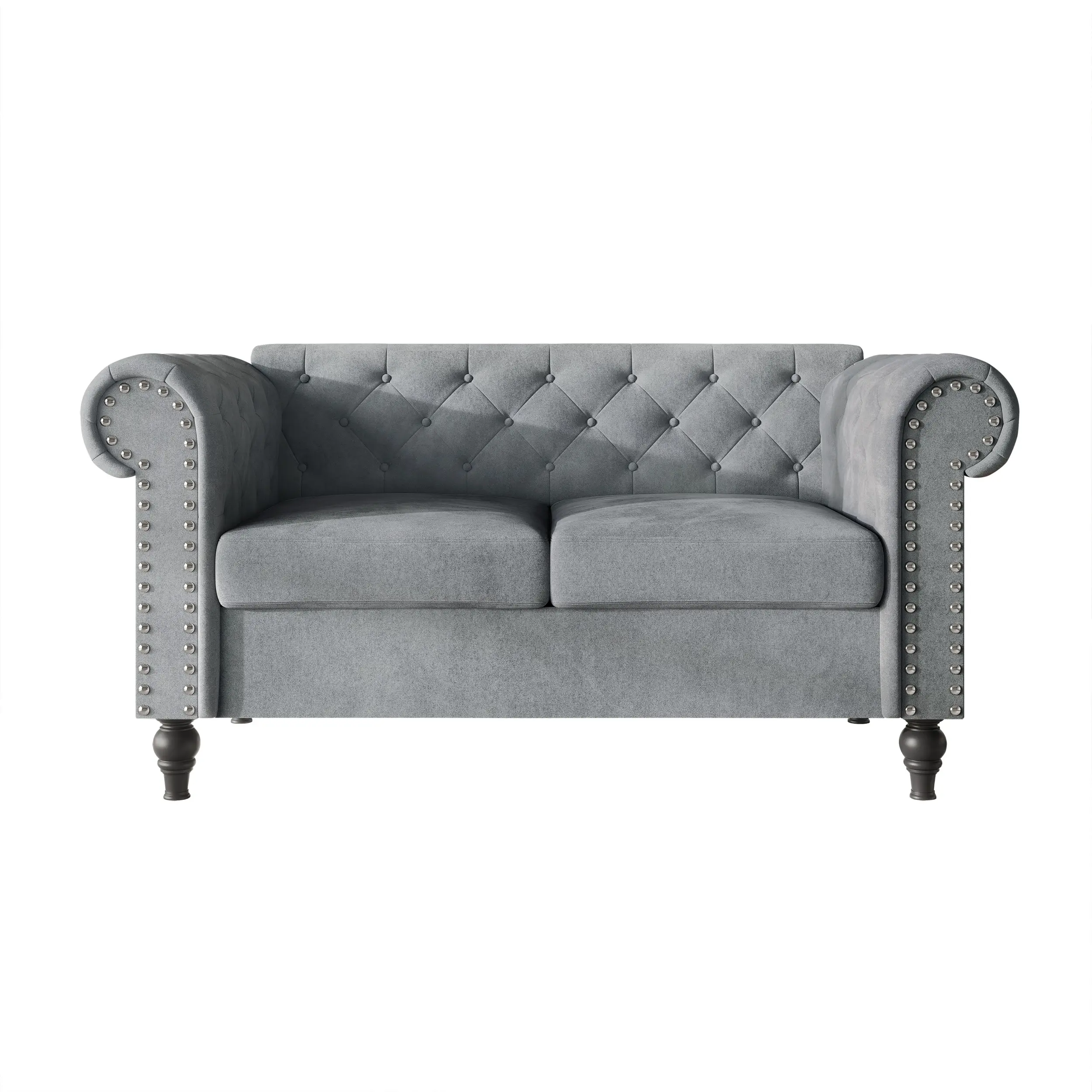 Favorer Kelso Traditional Velvet Rolled Arm Loveseat - 2-Person Couch, Deep Button Tufting, Nailhead Trim, Turned Legs, Living Room Inspo Comfy Sofa, 29.5"l x 61.2"w x 29.5"h, Assembly Required, Two People Couch