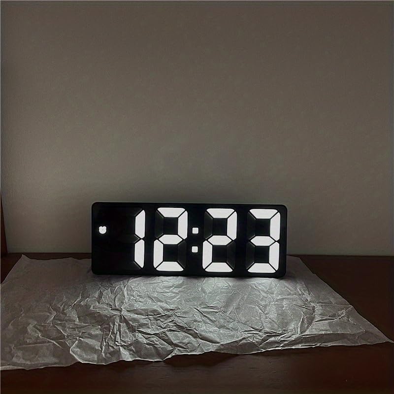 Mini Size Mirror LED Clock Simplicity Colorful Alarm Clocks Ultra Portable Travel Bedroom Bedside Clock 12/24H Display 6.3inches Large Display LED Digital Snooze Time Date Temperature Memory 3 Brightness Adjustable USB/Battery Powered Living Office Desk