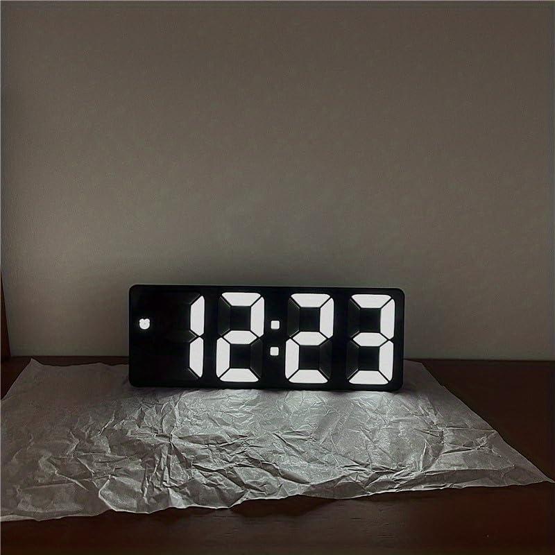 Mini Size Mirror LED Clock Simplicity Colorful Alarm Clocks Ultra Portable Travel Bedroom Bedside Clock 12/24H Display 6.3inches Large Display LED Digital Snooze Time Date Temperature Memory 3 Brightness Adjustable USB/Battery Powered Living Office Desk