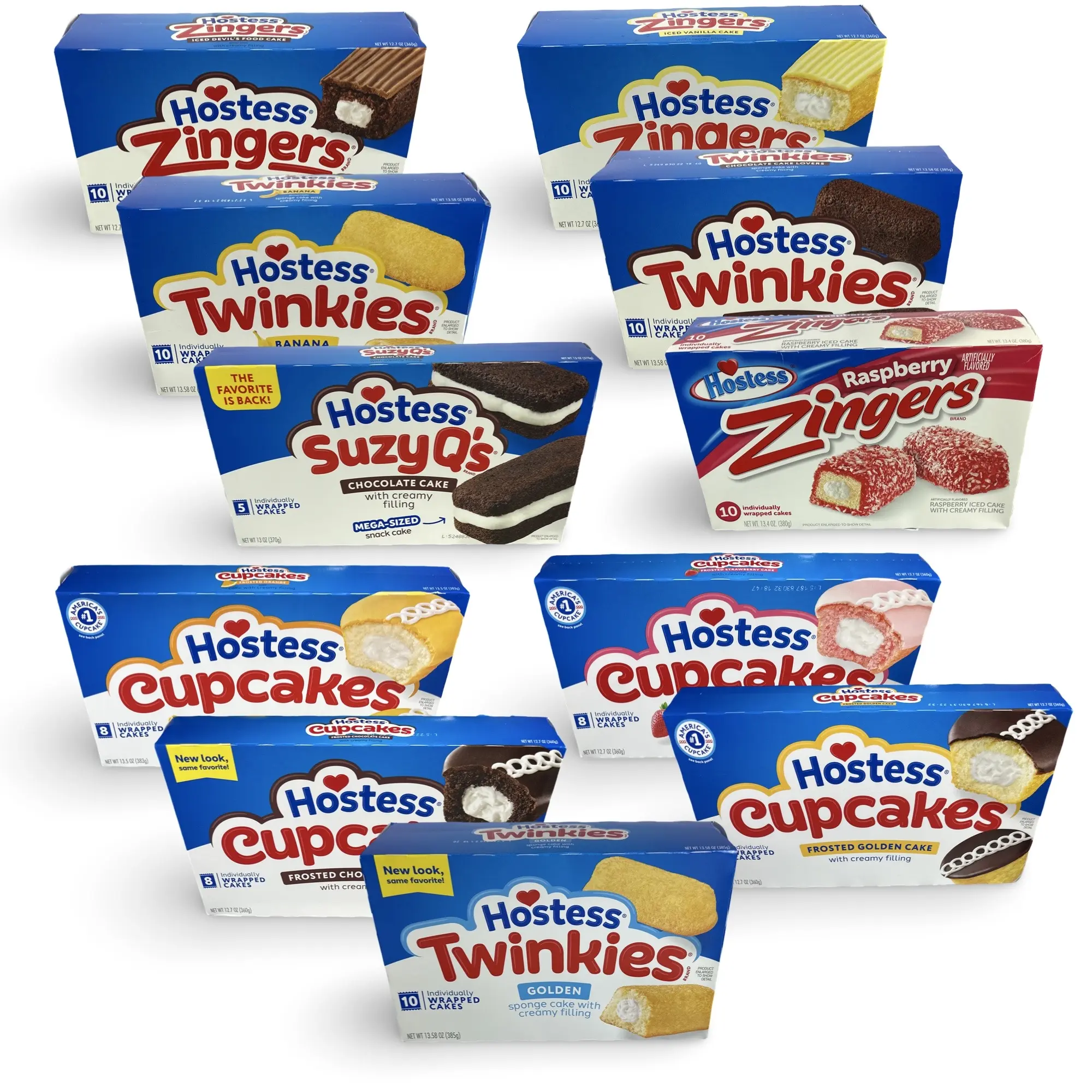 Hostess Snack Cakes Multipack Box, Featuring Cupcakes, Zingers, Suzy Qs, and Twinkies