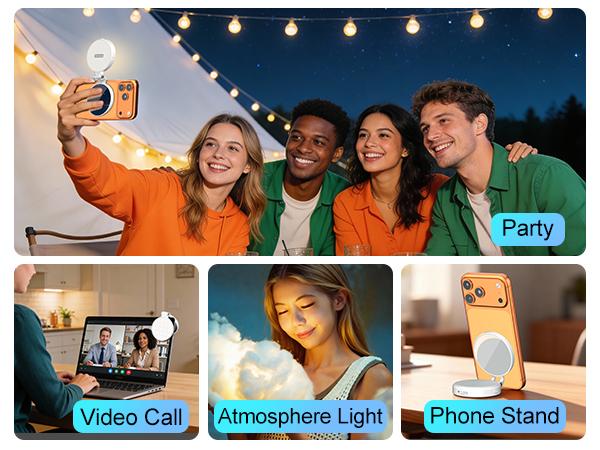 Newmowa 3-in-1 Magnetic Mirror Selfie Light – 360° LED Ring Light with MagSafe, Mirror and Phone Stand, Portable Rechargeable Fill Light, 3 Color Temperatures for Makeup, Live Streaming, Video Calls, Gift, Compatible with iPhone 17