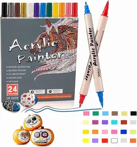 NOLUCK Acrylic Paint Pens,Brush and Fine Tips Acrylic Markers Kit for Rock Wood Glass Stone Pebble Ceramic Craft Painting,Water Based Paint Art Pens for Graffiti Kids Gift Easter Egg Pumpkin Double-Tip