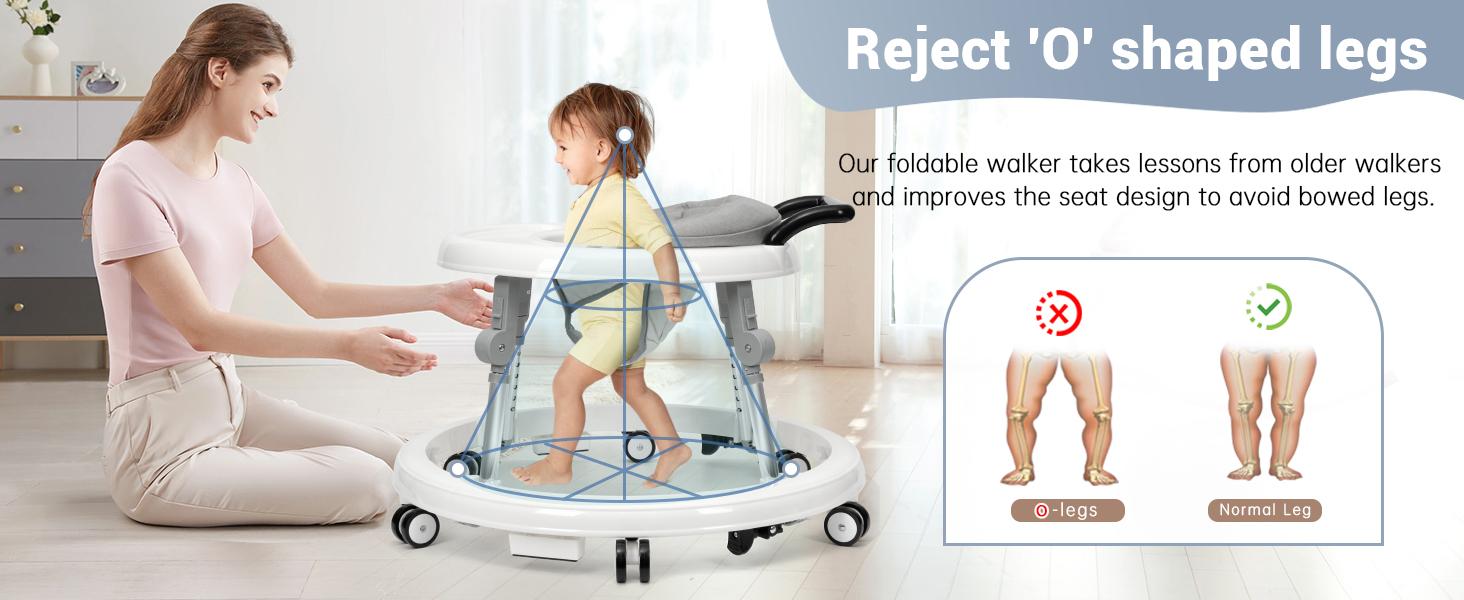 Baby Walker Foldable with 9 Adjustable Heights, 6-12 Months  Baby Walkers, with Wheels Portable Anti-Rollover,Rolling portable design,DealsForYouDays