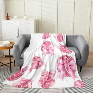 Bowknot Volleyball Flannel Blankets Pink Bow Knot Print Fleece Blanket for Kids Girls Boys Adult Ball Sport Games Theme Fuzzy Sherpa Blanket for Chair Sofa Bed Decor