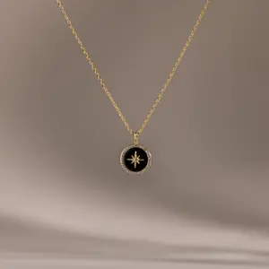 Onyx Star Pendant Necklace by Caitlyn Minimalist - Black North Star Gemstone Necklace in Gold & Silver - Celestial Jewelry - Graduation Gift