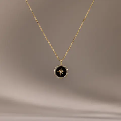 Onyx Star Pendant Necklace by Caitlyn Minimalist - Black North Star Gemstone Necklace in Gold & Silver - Celestial Jewelry - Daughter Gift