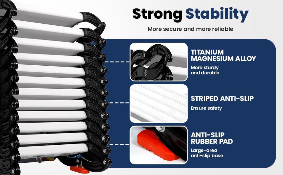 10FT Pull Down Attic Stairs, 12 Step Aluminum-Magnesium Alloy Loft Wall Mounted Stairs, Telescopic Fold Ladder for 27.5 x 23.6 Inch, Up to 880 lbs (Black+White)