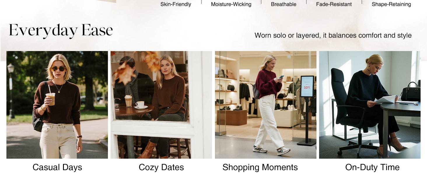 Arach&Cloz Women's 100% Cotton Crew Neck Spring Casual Relaxed Fit Sweater Tops 2026