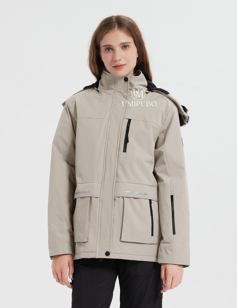 UMIPUBO Women's Waterproof Ski Jacket Warm Winter Coat Mountain Windproof Fleece Jacket Outdoor Hiking Jacket with Removable Hood