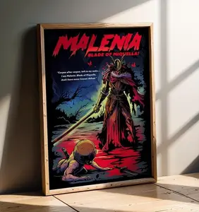 MALENIA BLADE OF MIQUELLA Video Game Poster - Elden Ring Haligtree Travel Style Art Print - Goddess of Rot Character Illustration - Hardest Boss Gaming Wall Decor - Aesthetic Dark Fantasy Poster