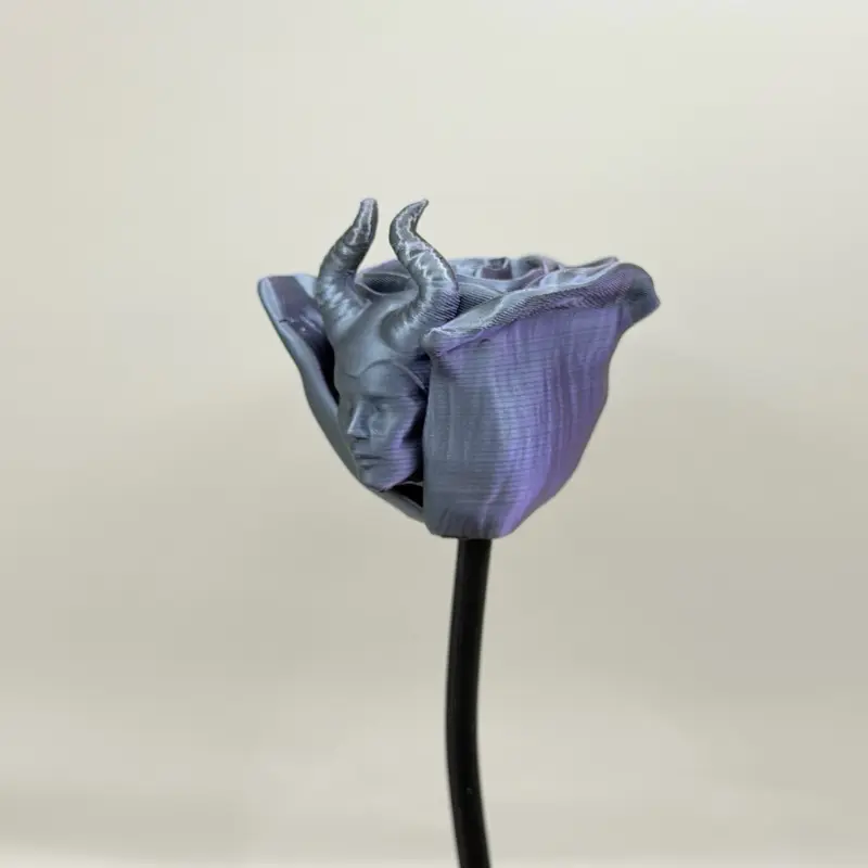 Gothic Rose 3D Print Decorative Figurine - Authorized Seller Creation, 2.5" Wide Decorative Flowers Miniature, Home Decor Ornament with Removable Stem, Ideal for Plant-Themed Displays
