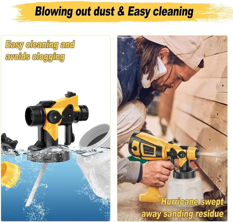 HVLP portable 850W-watt electric paint spray gun with four nozzles,adjustable spray width and flow,ten accessories included,and a large 1000ml container.Suitable for furniture,walls,fences,wood, DIY home decoration, events and holidays.