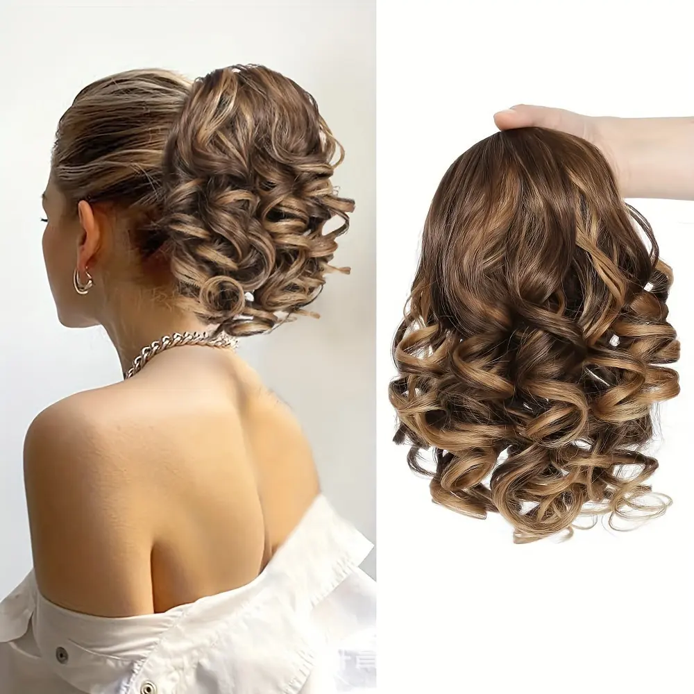 Ladies' Wig,Claw Clip Short Ponytail Hair Extensions DIY Bendable Metals Messy Bun Hair Piece For Wonen Wavy Curly Synthetic Fake Hairpieces Ash Grey,Realistic Synthetic Wavy Ponytail