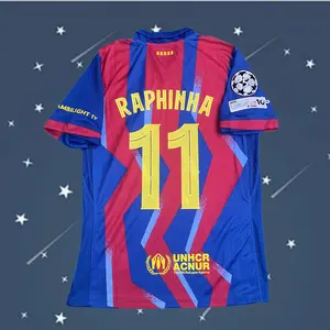 2025 2026 Home Red Blue 11 Raphinha Short sleeve Soccer jersey