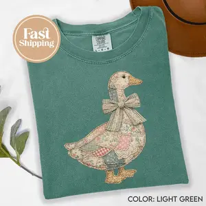 Comfort Colors Faux Patchwork Grandmacore Goose T-Shirt, Easter Graphic Tee, Floral Retro Coquette Duck shirt, Cottagecore Gingham Spring Tee, Printed Shirt