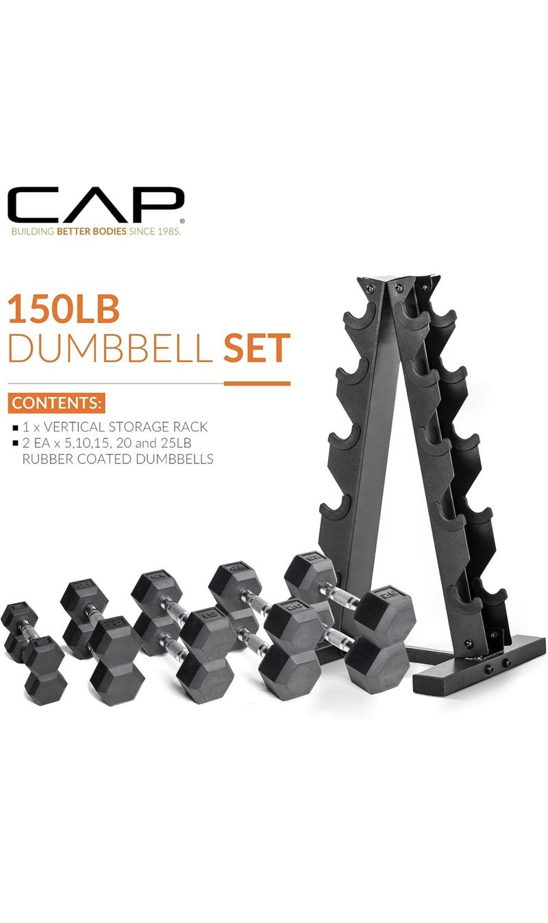 CAP Barbell Dumbbell Set with Rack - Multiple Options in 150lbs and 210lbs