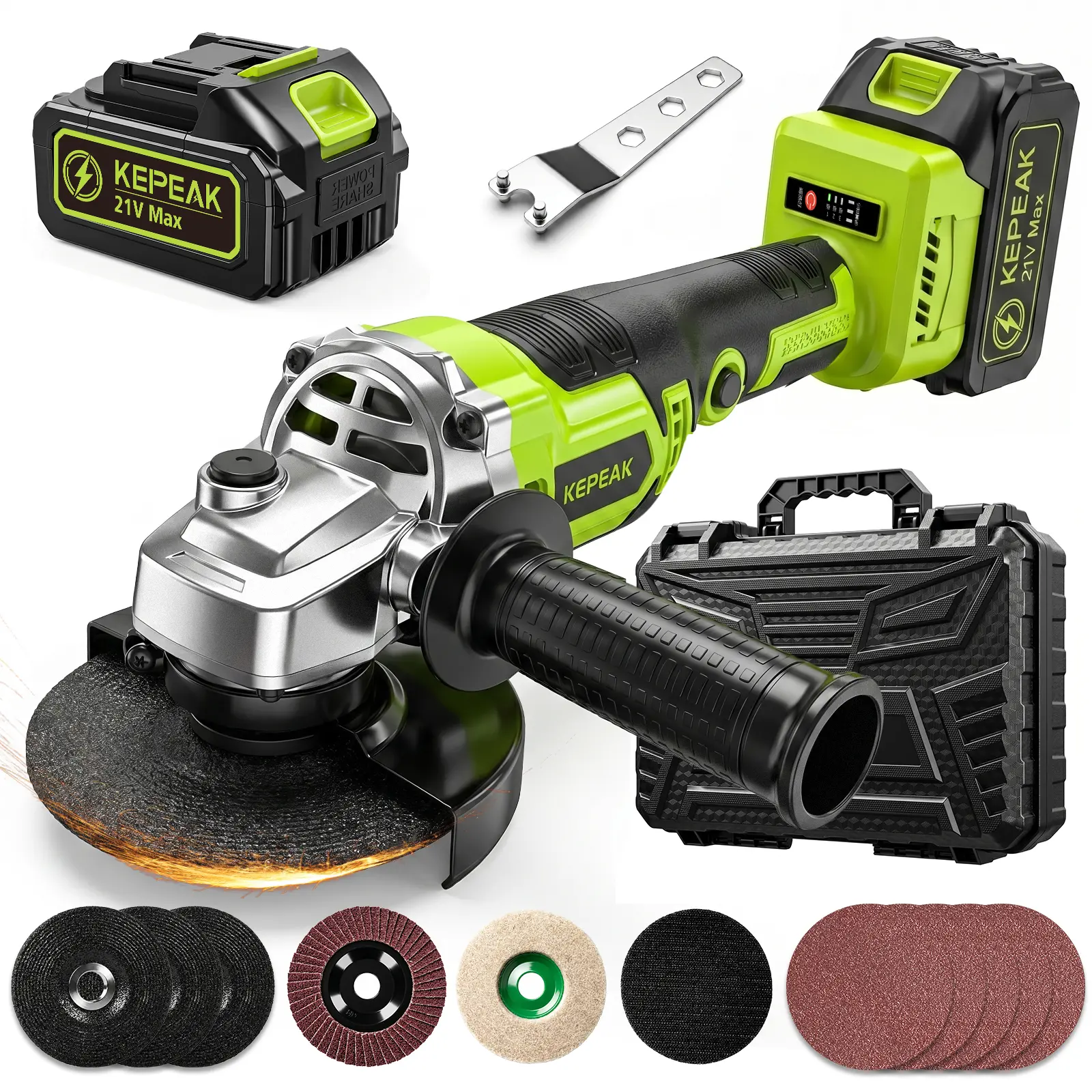 【SUMMER SALE】21V Brushless Motor Cordless Angle Grinder Kit - 4" Power Tool with Battery Charger, Grinding Wheel, Spanner Wrench & Accessories for Metal Cutting, Grinding, DIY Home Improvement Tasks