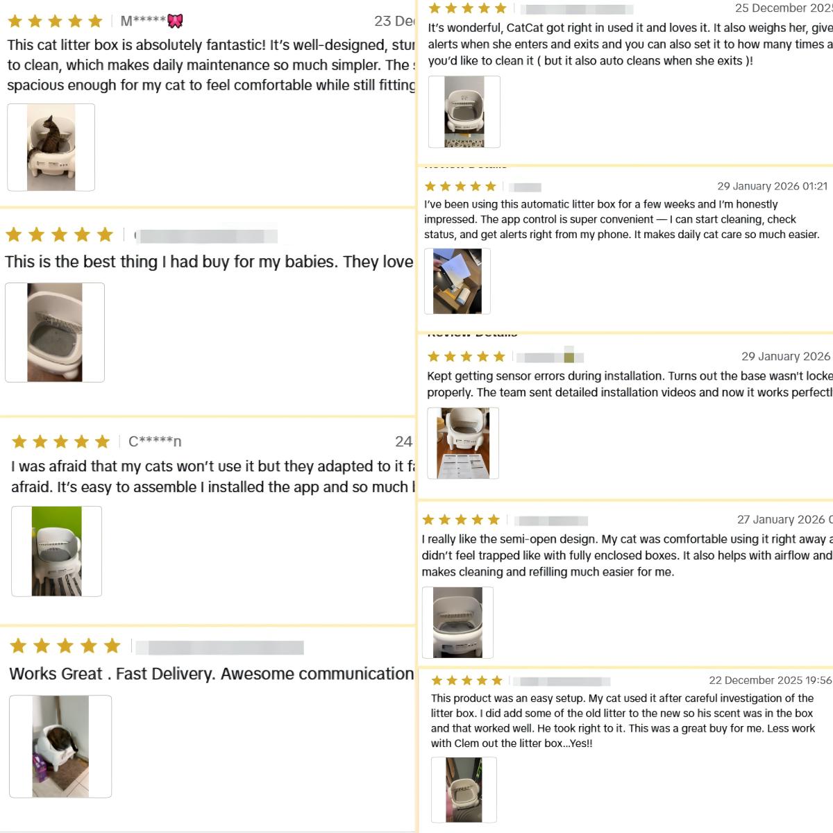 TAYACICY Smart Self Cleaning Litter Box Open Top Automatic with App Control for Multiple Cats Safety Sensors Odor Control Includes 2 Roll Liners Large Waste Bin Cream White