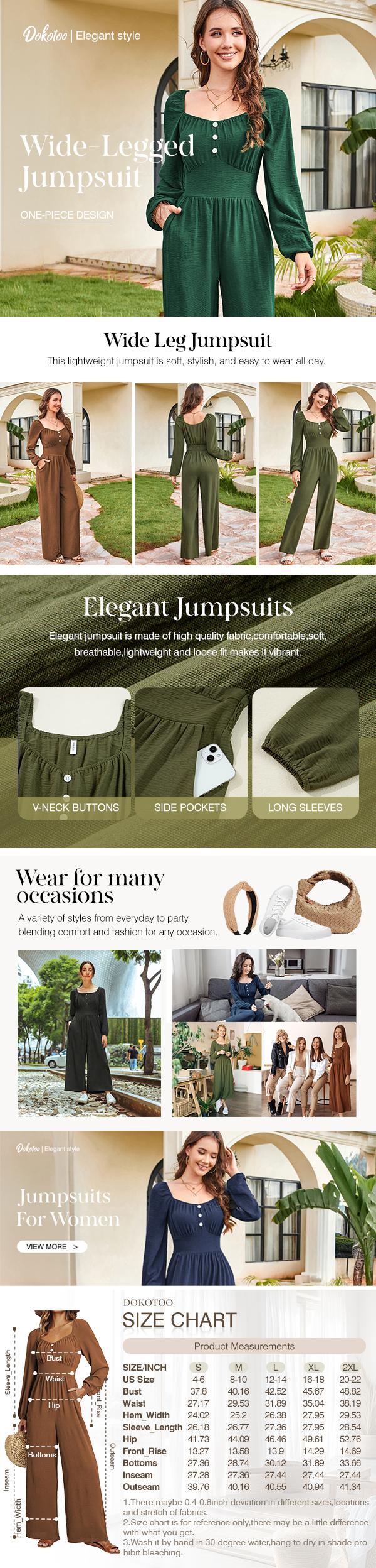 Dokotoo Jumpsuits for Women 2026 Fall Long Sleeves Square Neck Button Decoration Rompers Overalls with Pockets Dokotoo Jumpsuits for Women 2026 Fall Long Sleeves Square Neck Button Decoration Rompers Overalls with Pockets