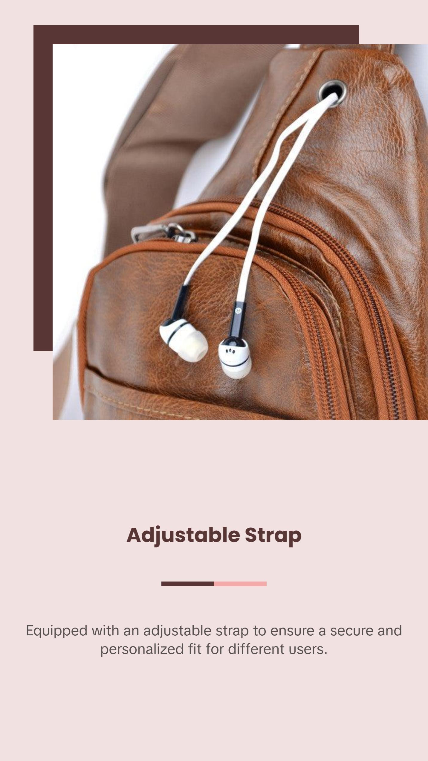 Brown Vegan Leather Crossbody Sling Bag - Multi-Pocket, Hands-Free Earphone Hole