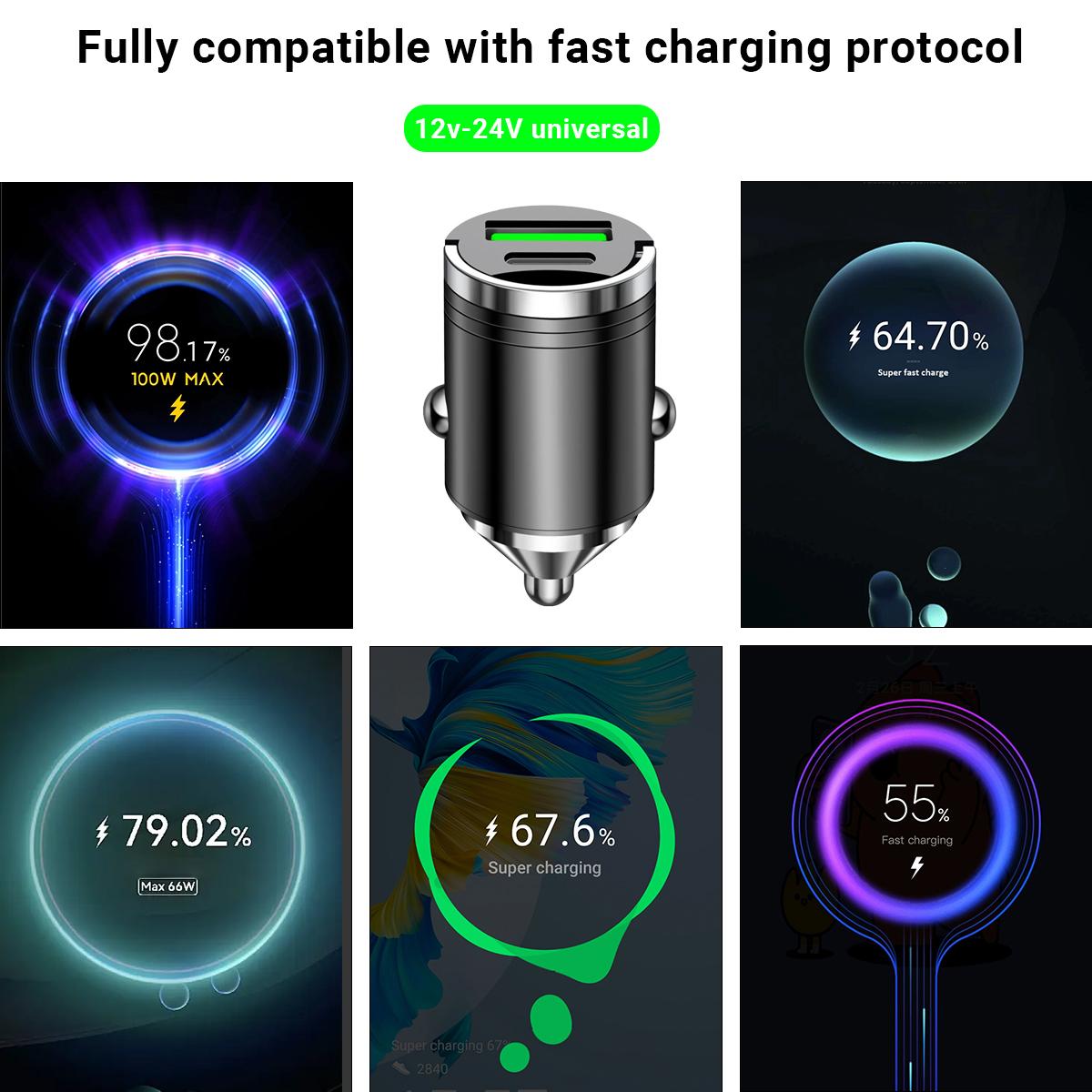 100W Mini Car Fast Charger with USB + TYPE-C Ports – Compact Cigarette Lighter Fast Charging Adapter for Smartphones, Tablets & GPS Devices – Universal Car Power Adapter for Quick & Efficient Charging On the Go