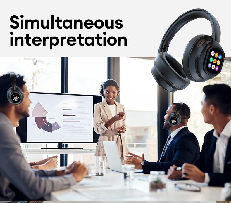 HYUNDAI X1 Pro Wireless Headphones with Detachable Full Color LCD Touch Screen Support 169 Languages Bluetooth Translation Function AI Assistant & Smart Chat