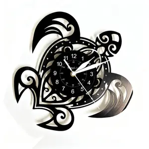 Turtle-patterned vinyl wall clock, home and kitchen themed decoration, holiday gift, Mother's Day gift, Father's Day gift, Christmas gift, birthday gift, shop decoration, bar decoration. (Batteries not included). mirror