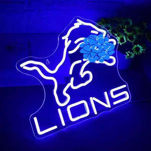 Football Neon Signs,Lions Logo Light,Sports Decor Signs,Football LED Neon Light Sign for Man Cave,Bedroom,Club,Gifts for Men,Boys,Kids,Football Fans,Size 15.75 * 13.77 inch.