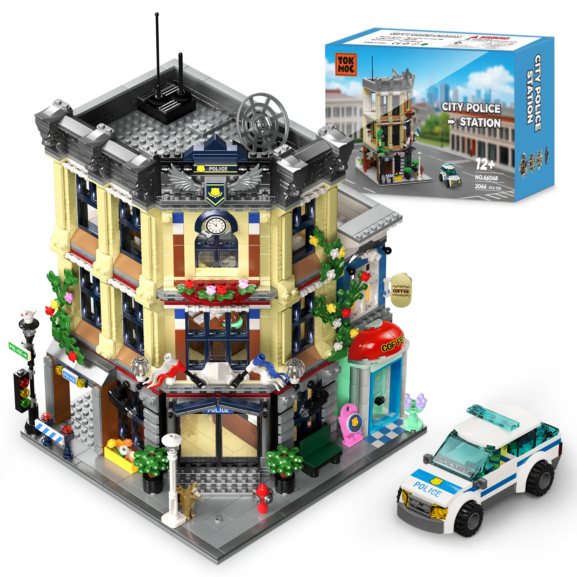 TOKMOC City Architecture Police Station Building Set,Police Station Building Blocks Toy with Police Car, Police Station with Office, Interrogation Room, Rooftop Radar, Coffee Shop,Creative Assembly Building Toy Gift for Aged 12 And Above,2066PCS tiktoksho