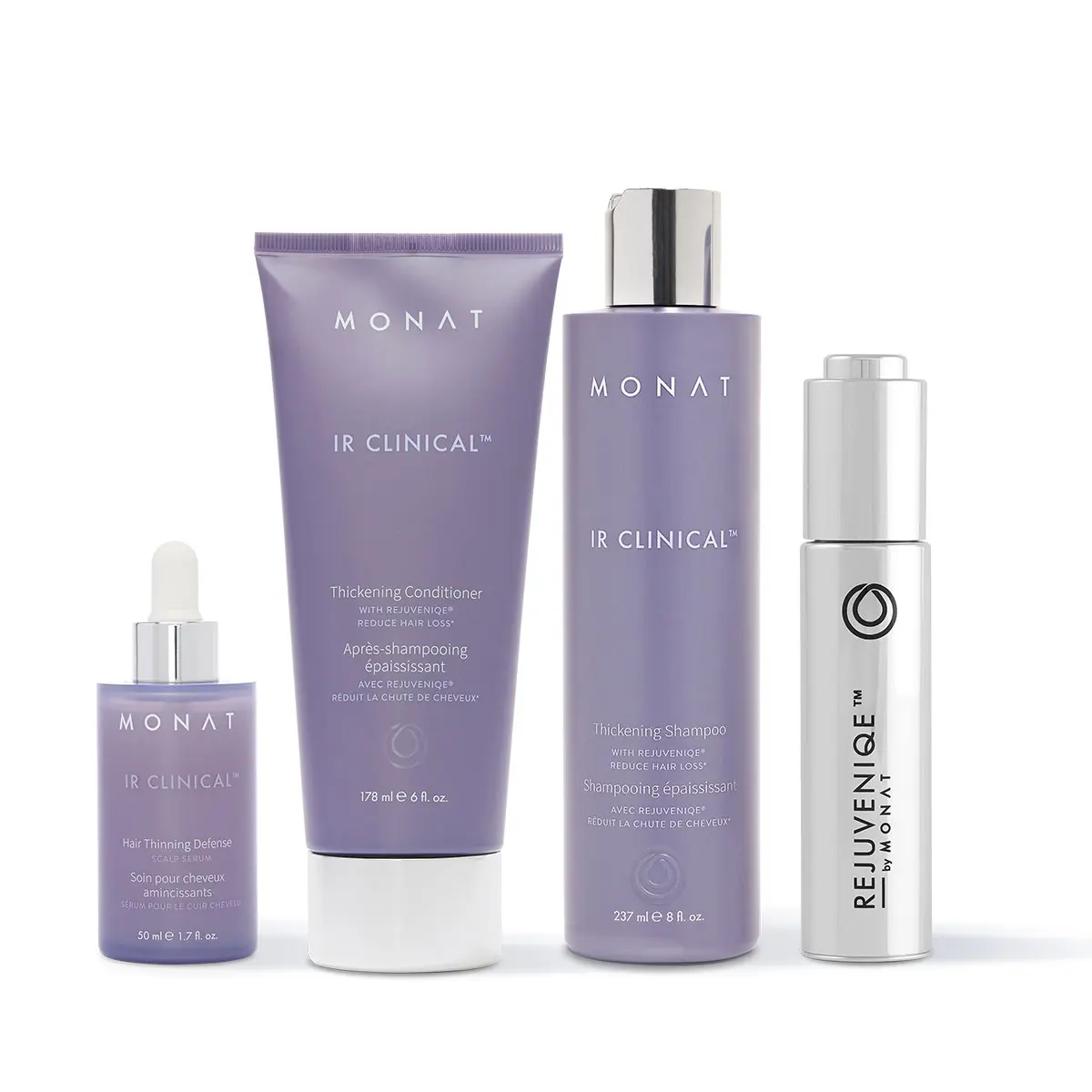 MONAT Thicken & Shine System | IR Clinical Thickening Shampoo, Conditioner & Scalp Serum + REJUVENIQE Oil Haircare