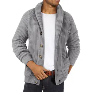 Runcati Men's Shawl Collar Cardigan Sweaters Button Down Open Front Knitwear Cable Knitted Ribbed Jackets Outwear