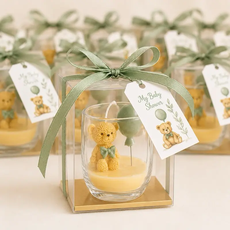 Personalized Bear Baby Shower Candles | Baby Shower Favors, Teddy Bear Party Souvenirs, Custom Event Candles