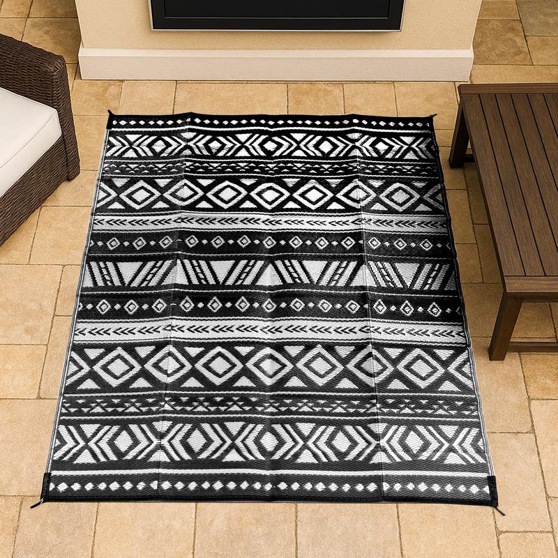 Utopia Home Waterproof Outdoor Rug for Patio, Reversible Plastic Straw Mat for Camping, Balcony, Picnics – 6x9 & 9x12 ft in Black & White, Grey, Navy Colors
