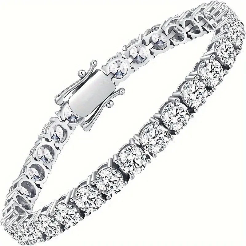 Moissanite Tennis Bracelet, Fashion 10.5-14 Karat Lab Simulation Diamond Bracelet, Women's 18K White Gold Plated 925 Sterling Silver Men's Bracelet 4mm D Color round Cut Bracelet, Women's Men's Jewelry Gift, BraceletFashion