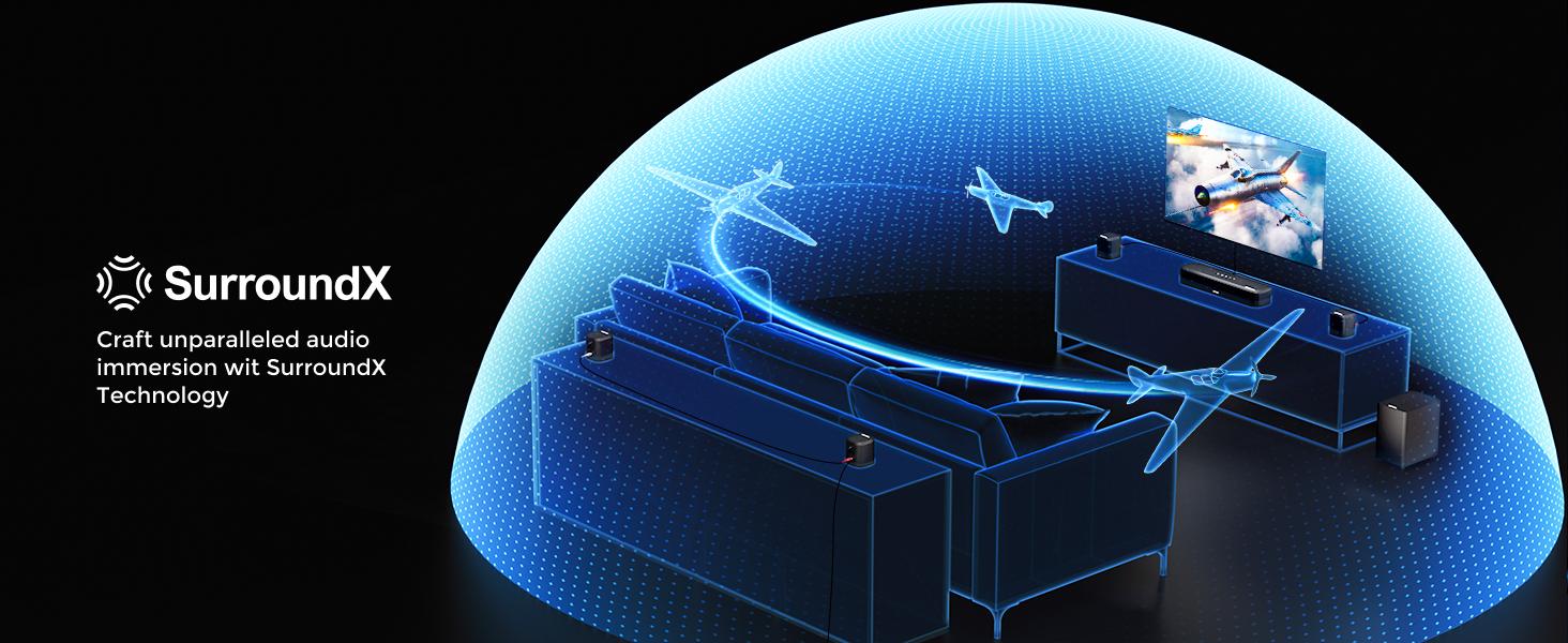 ULTIMEA 7.1ch Soundbar with Dolby Atmos, Surround Sound System for TV with 4 Surround Speakers, Sound Bar for Smart TV with App Control, Soundbar with Subwoofer for Home Theater, HDMI eARC, Bluetooth,  Aura A60