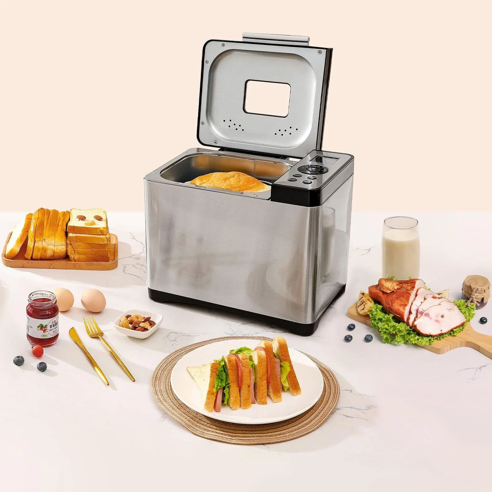 【Summerfinds】2LB 19-in-1 Bread Maker Automatic Compact Dough Machine Nonstick 3 Crust Colors