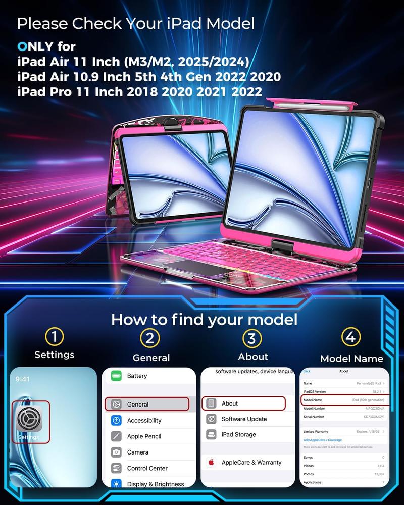 Magic KeyboardCase for iPad pro13 inch (M3/M2, 2025/2024) and 12.9/13 inch(iPad Air 2024)(iPad Pro 6th/5th/4th/3rd)– 360° Rotating Multi-Touch Trackpad, Type-C Charging, RGB Backlit Keyboard, Transparent Back with Pencil Holder