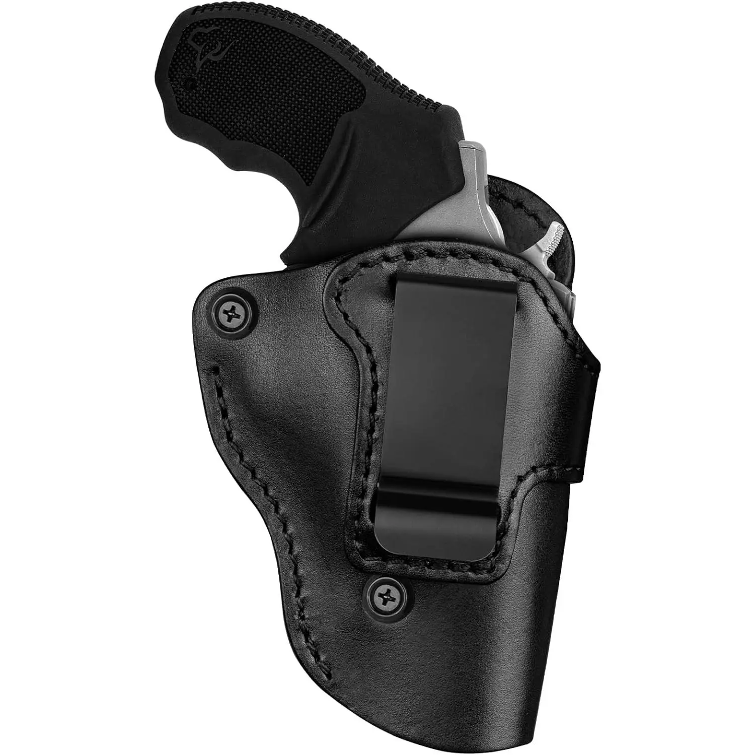 Full-Grain Leather Adjustable Screw IWB Concealed Carry Holster for Most 38 Special & J Frame Revolvers (2"-2.25" Barrels) – Taurus 327/380/856/85, S&W 637/442/640, Ruger LCR/SP101, Kimber 6S, Rossi 68, Black, Right-Hand/Left-Hand Carry Concealed Holsters