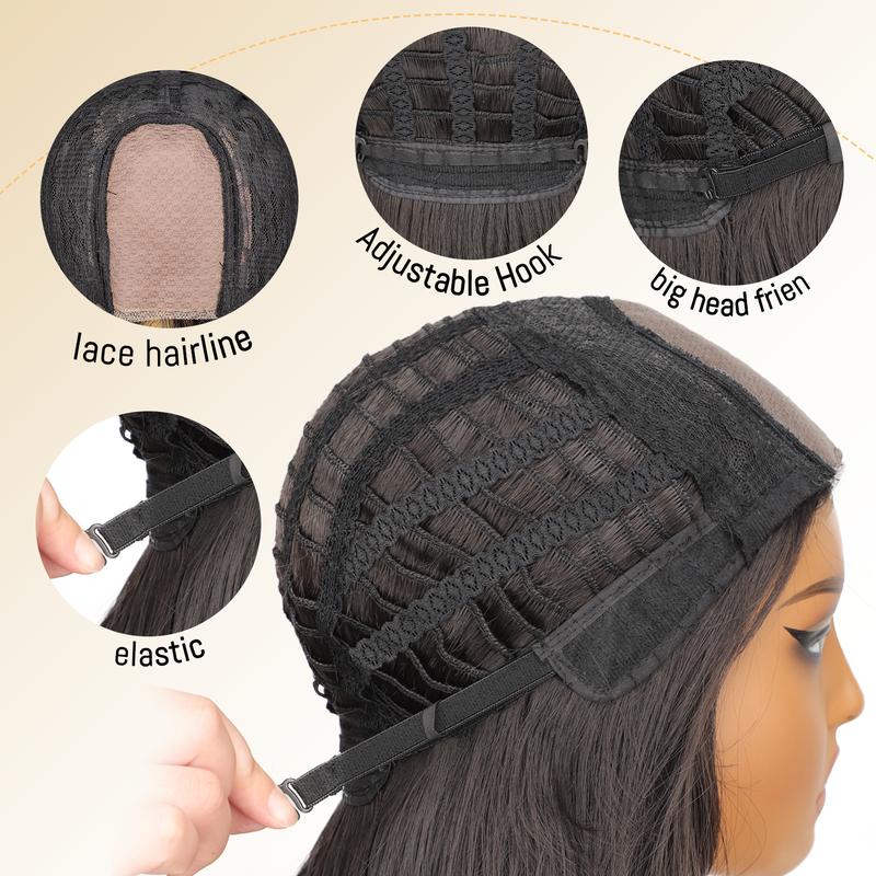 [AISI HAIR] Rich Dark Brown Silky Shine Wig for Women Long Wavy Lace Synthetic Scalp Natural Hairline Glueless Middle Part 26Inch Daily Party Use