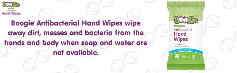 Boogie Antibacterial Hand Wipes – Alcohol-Free, Hypoallergenic with Aloe & Vitamin E (100 Wipes, 5 Packs of 20)