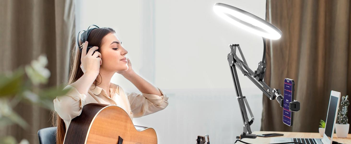 UBeesize 10" Ring Light Kit with Overhead Phone Mount, LED Selfie Light with Stand and Phone Holder, Desk Light for iPhone, Desk Tripod for Video Recording, YouTube, TikTok, Live Stream, Cooking, Vlog, Makeup, Nail Art & Drawing for Artists