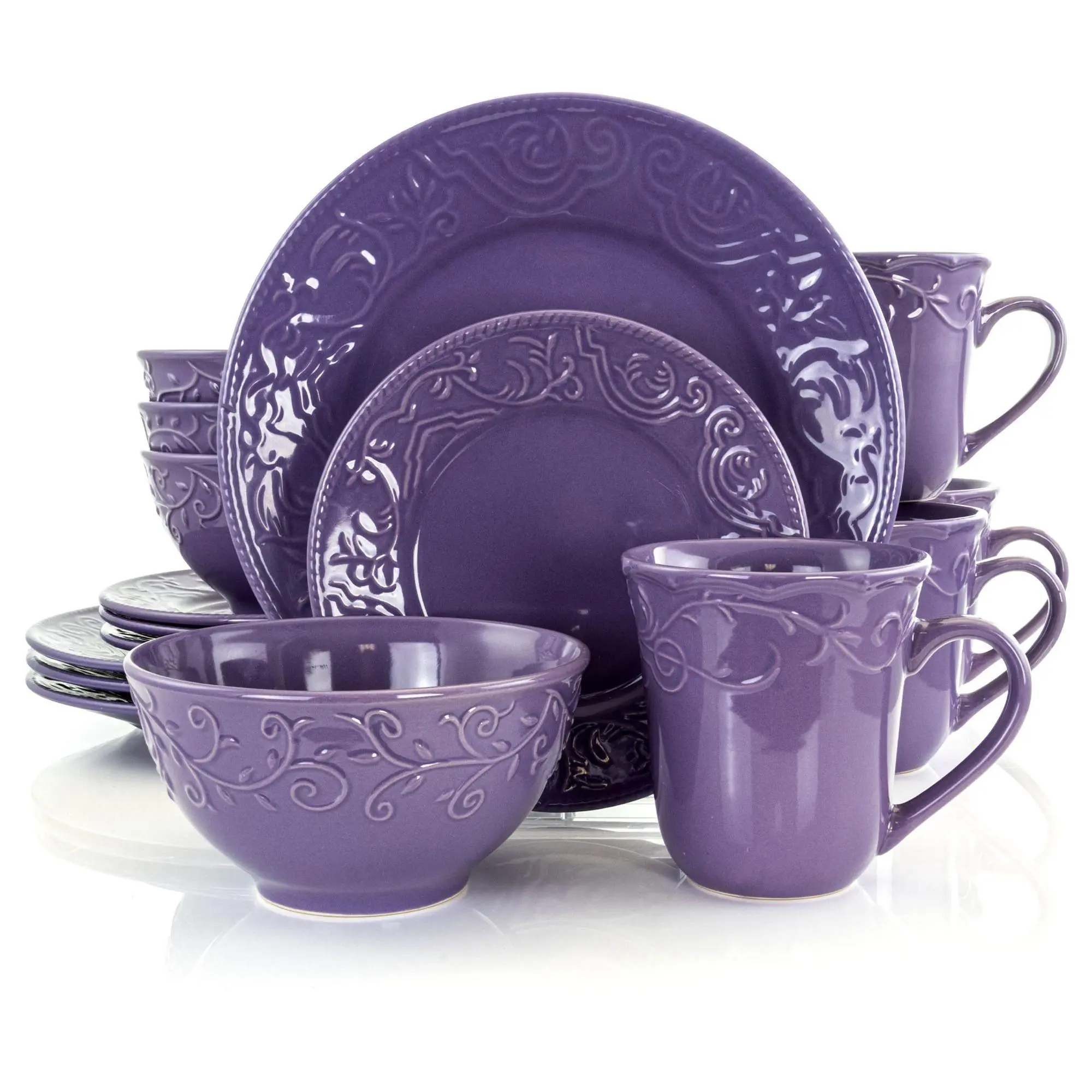 Elama Lilac Fields 16-Piece Dinnerware Set