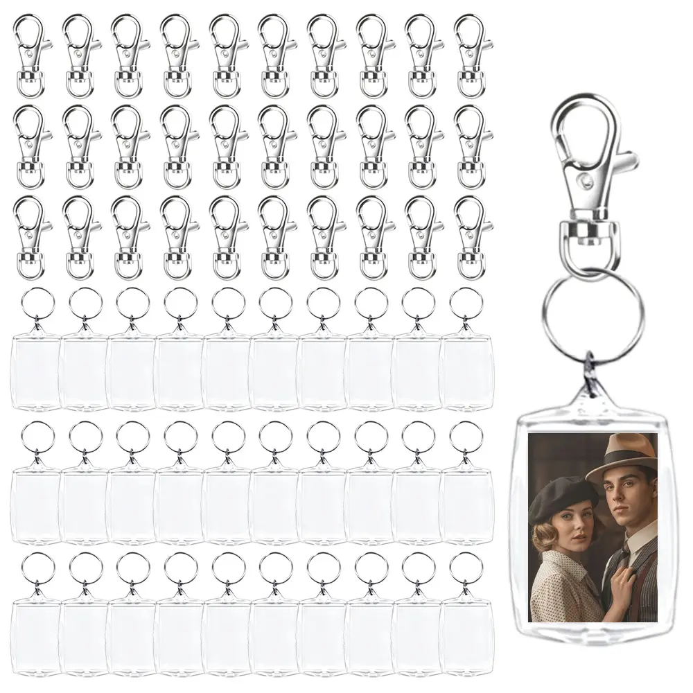 60PCS Acrylic Photo Frame Keychain Kit, 2.16 X 1.5 Inch Clear Picture Keychain with Keyring, Crafts, Suitable for Birthday Gifts, Party, Anniversary