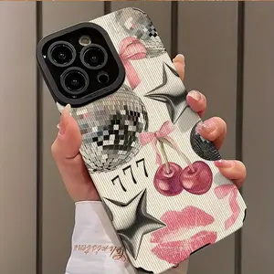 Disco Ball & Cherry Pattern Phone Case, Shockproof Phone Protective Cover, Phone Accessory Compatible with iPhone17 16 15 14 13 12 11 Plus Pro Max, Casing