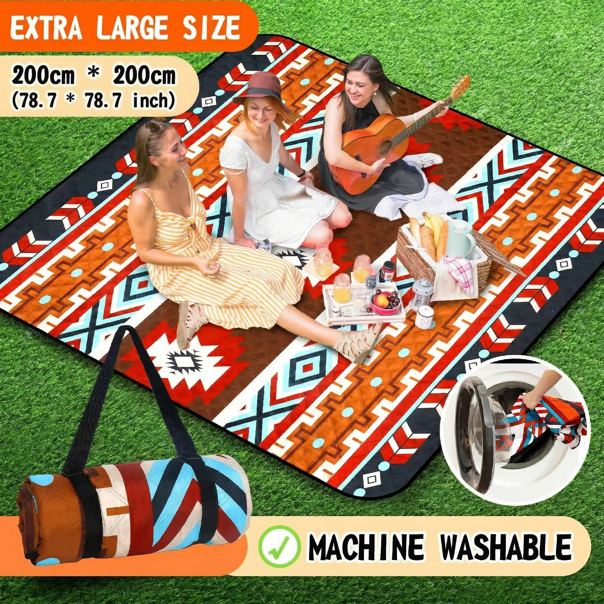 Hap Tim Extra Large Outdoor Picnic Blanket 80" x 80" Waterproof Lightweight Foldable Blanket Picnic Mat for Beach, Camping Grass Lawn Park Accessories Fathers Day Gift